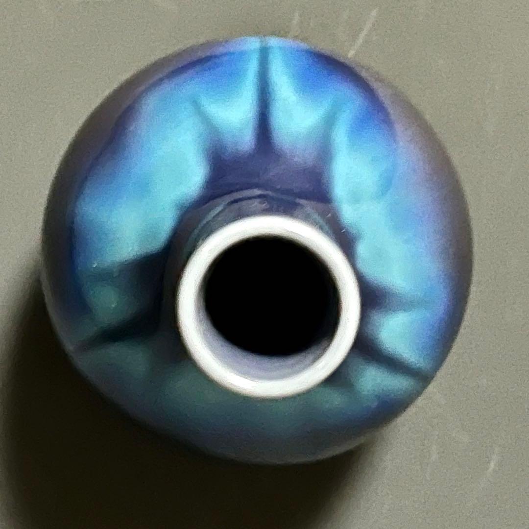 【徳上品】人間国宝三代徳田八十吉　未使用花生　美しく溶け合う青の芸術品