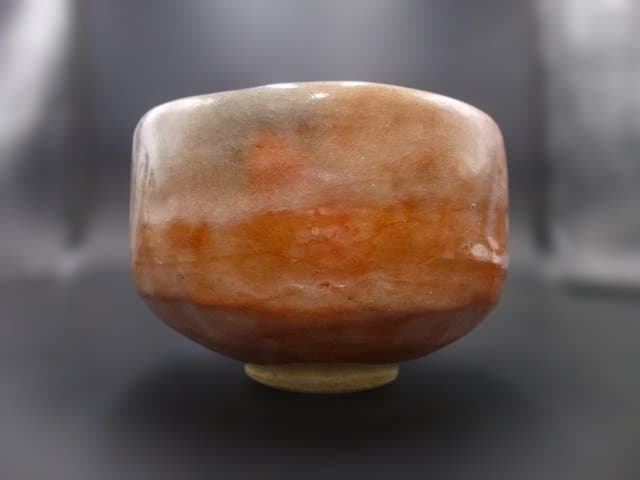 楽吉左衛門　十代　旦入　赤茶碗／共箱／銘「花宵」／表千家十四代　淡々斎極め箱