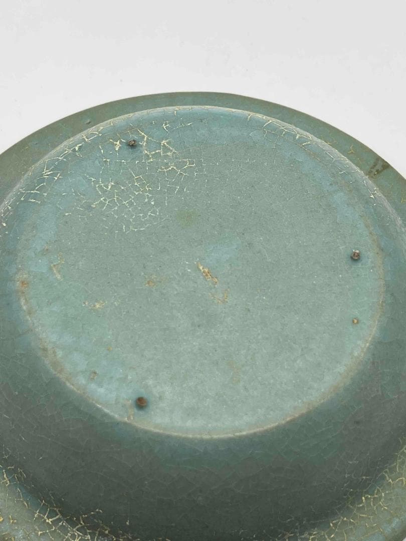 宋時代　青磁　汝官窯碗 三支釘燒盤 郊壇官窯皿 水差し 唐物(B-86)