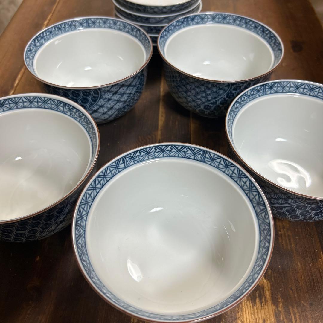 有田焼　飛鳥窯　染付祥瑞　蓋付き丼ぶり揃　5客セット　青海波　古伊万里