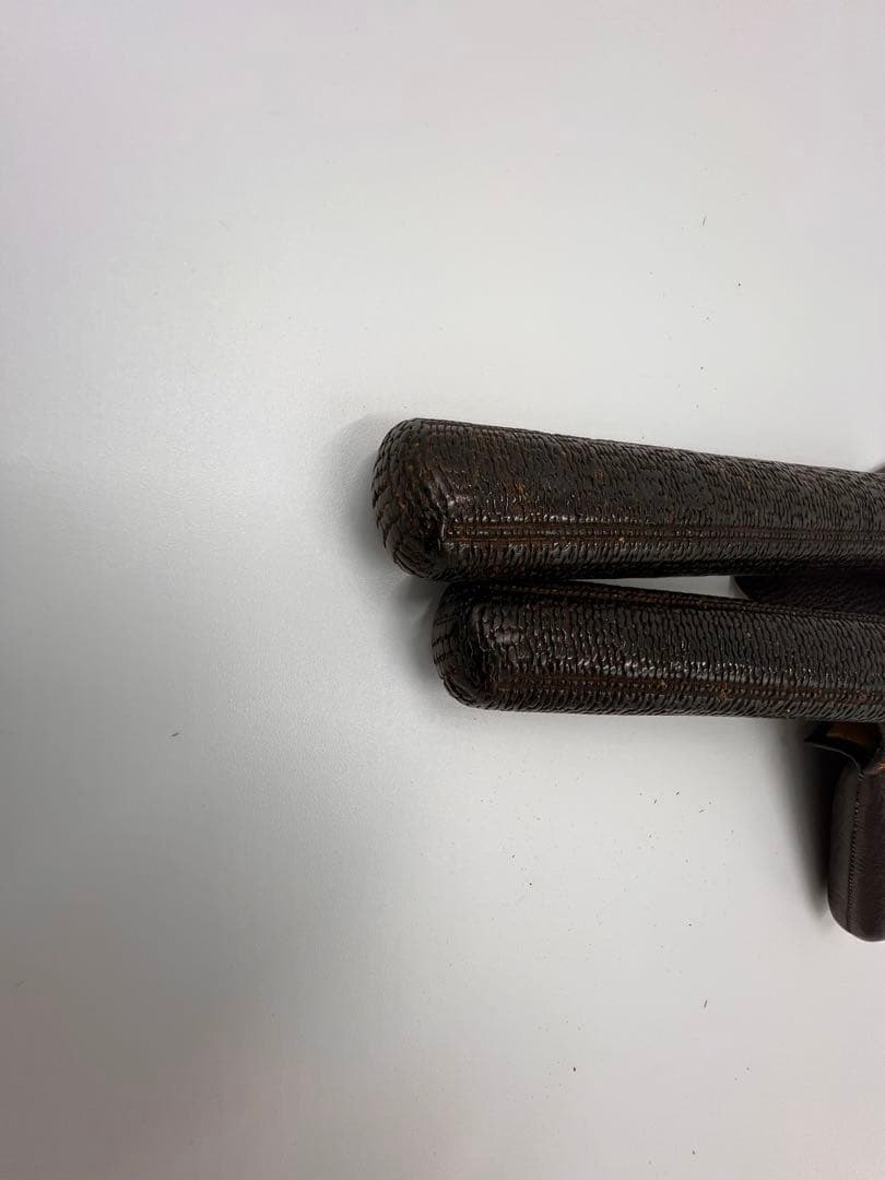 明治〜大正期 人物彫金刻印有 キセル一式 煙管 竹胴 皮袋・筒付