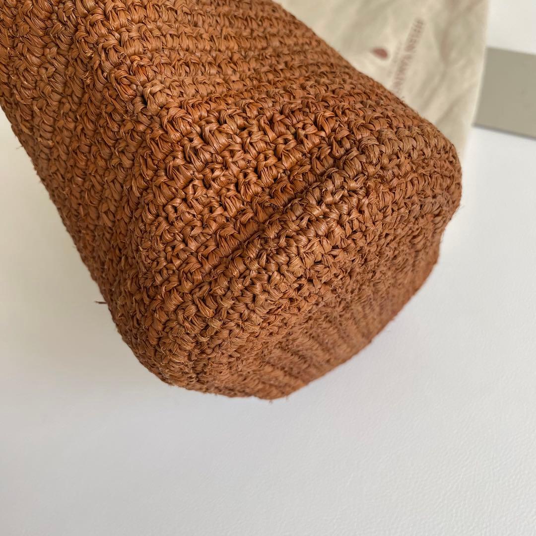 極美品　ヘレンカミンスキー　ラフィア　レザーハンドル ラフィアトートバッグ