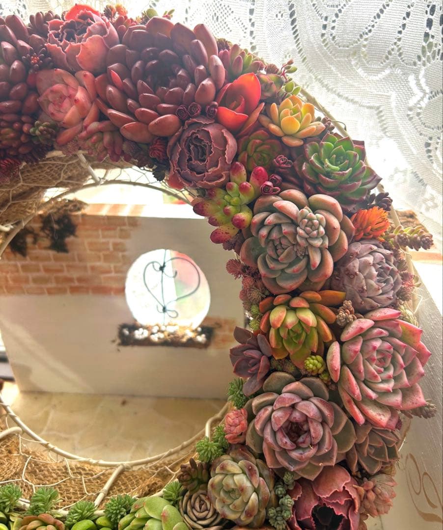 ❤️多肉植物そのまま飾れる❤️グラデーションリース❤️アイアンリース大きめ約35㎝