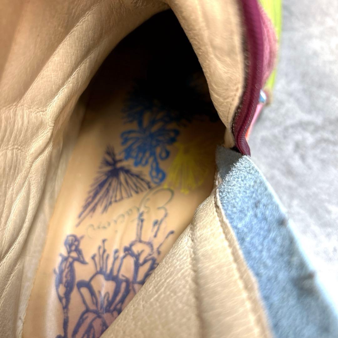 美品✨【エスタシオン】レザーショートブーツ/レインボー/厚底/コンフォート✨総柄