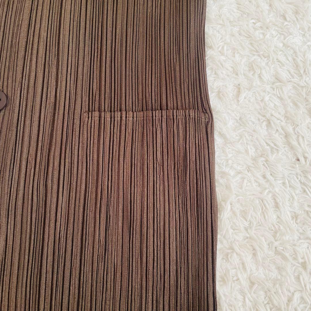 人気✨プリーツプリーズ♡長袖ロングブラウス カーディガン ポケット付き　3 濃茶