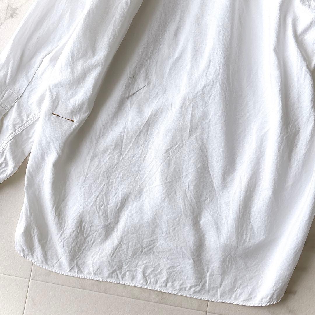 45R 薄オックスの908ビッグーグーシャツ ホワイト 2ゆったり 刺繍ボタン