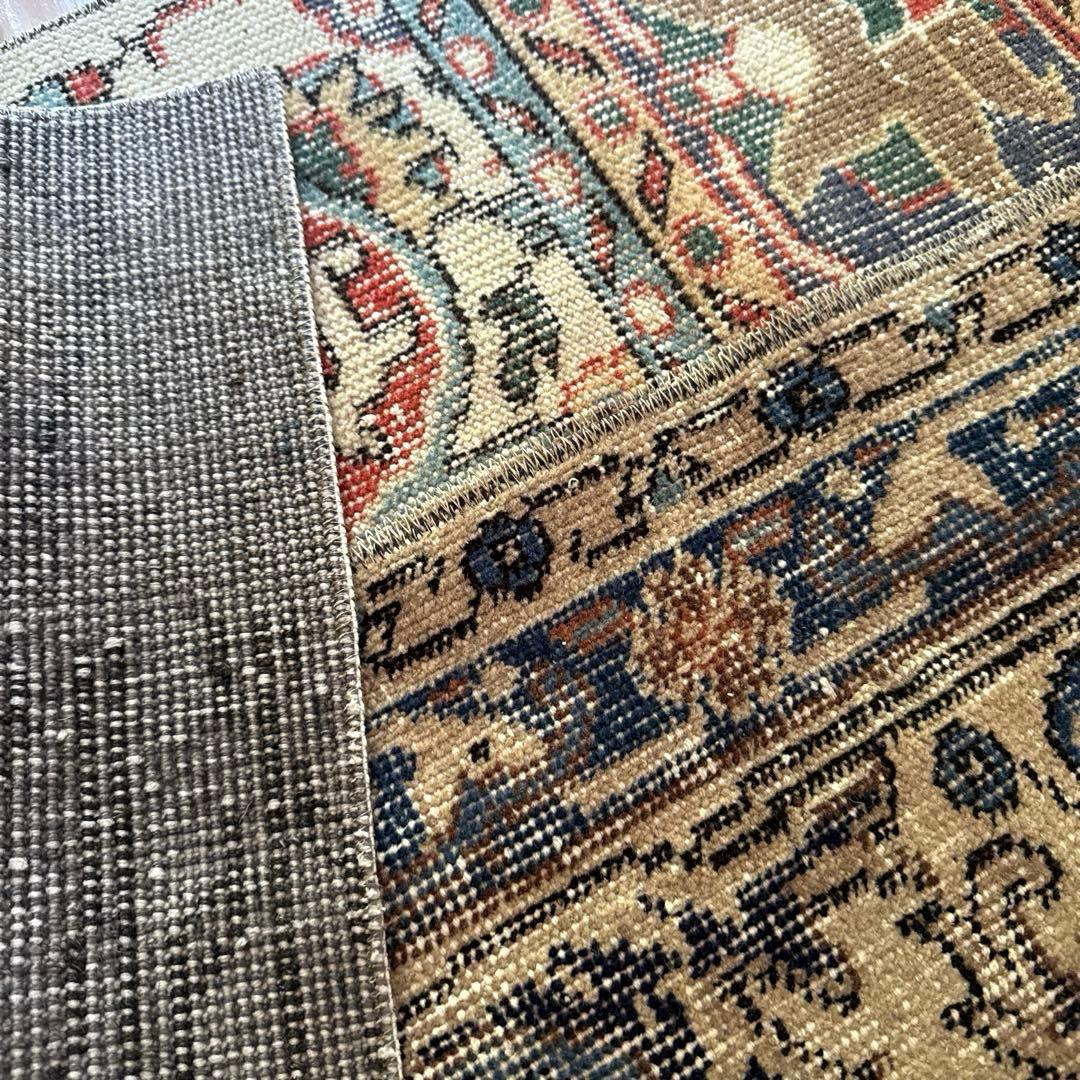 49×100 グレイ×ボタニカル　大人パッチワーク　トルコヴィンテージラグ