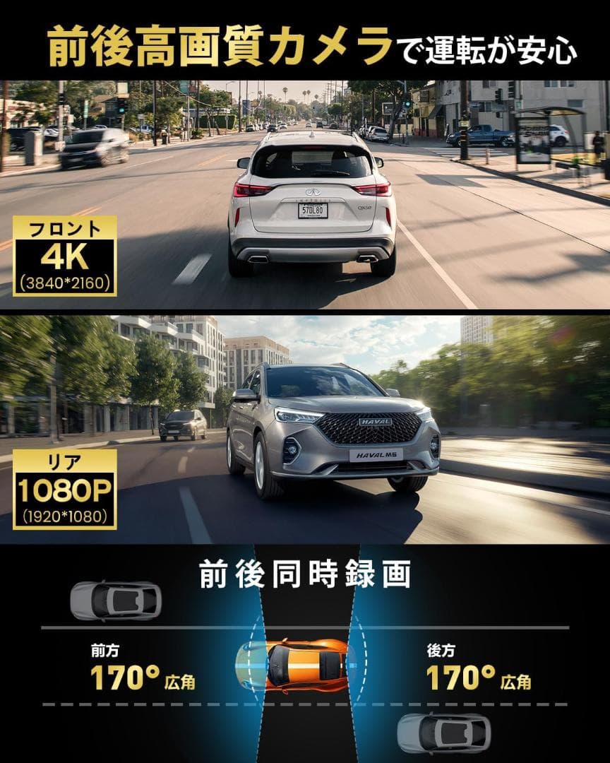 ヤ*ト様 ドライブレコーダー ミラー型　2025年 4KHD画質・降圧ケーブル