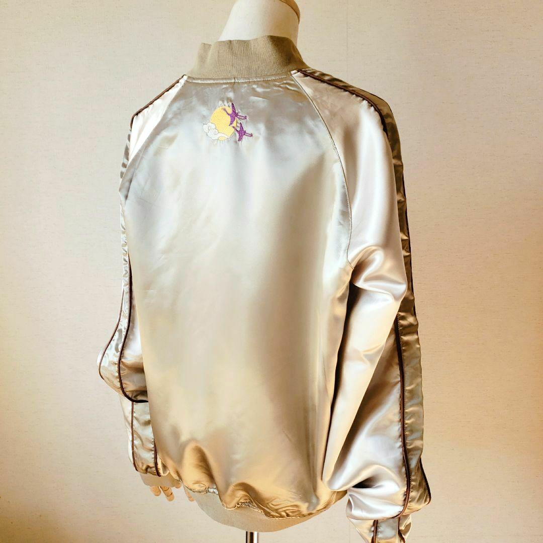 ★未着用★ マッシュマニア スカジャン ゴールド サテン 鶴 松 刺繍