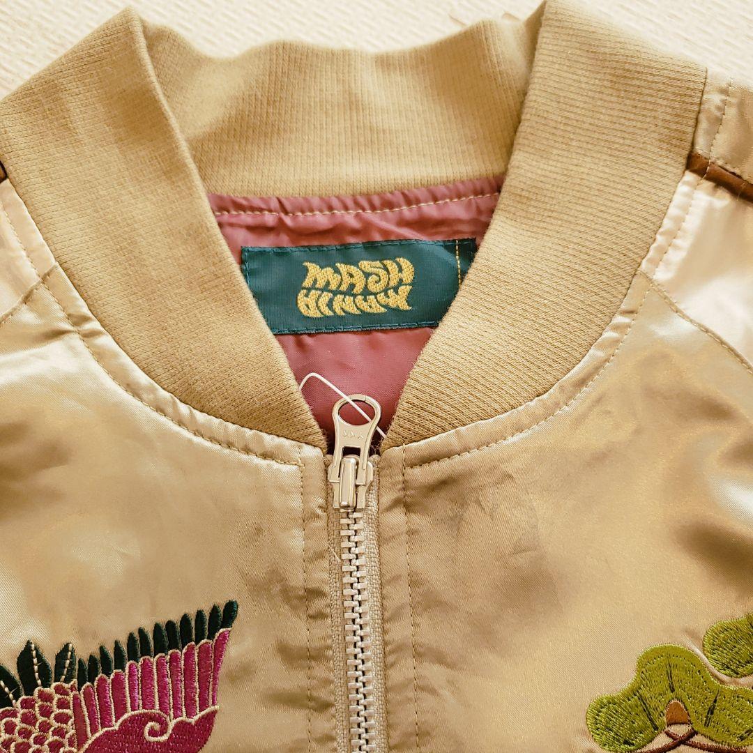 ★未着用★ マッシュマニア スカジャン ゴールド サテン 鶴 松 刺繍