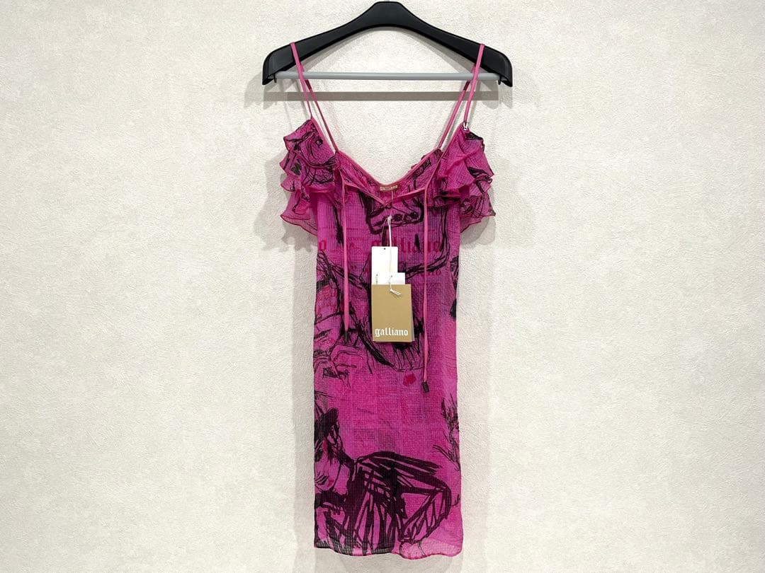 h832 新品　希少　ジョンガリアーノ　プリント　フリル　キャミソール　イタリア