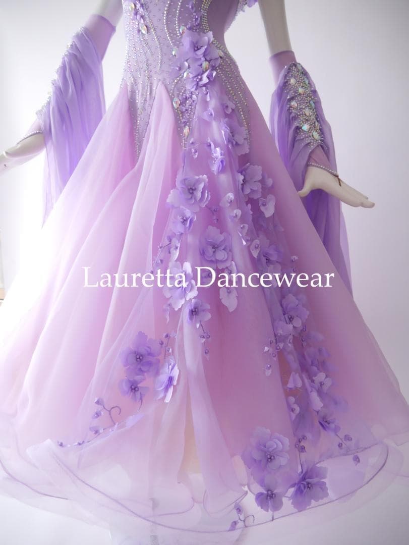 新品未使用 新作社交ダンスドレス スタンダード Ｍ 高級仕様 ラベンダー モダン