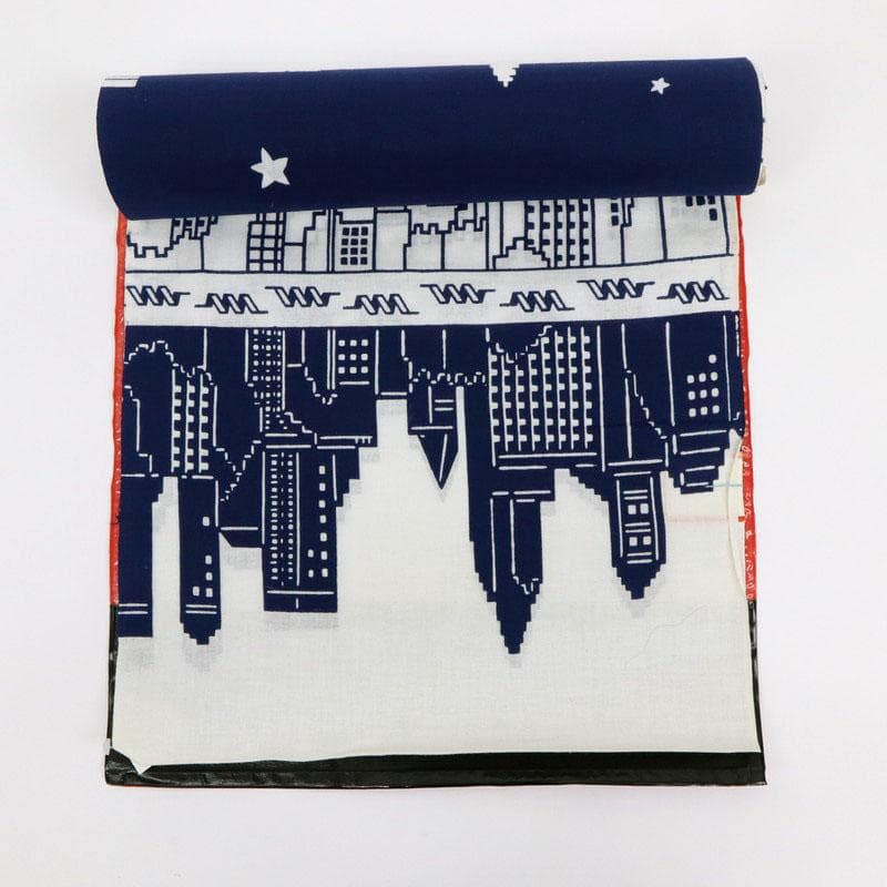 《浴衣反物『ジョン・ワイツ』ニューヨークマンハッタン■白紺◆木綿◆反25-63》