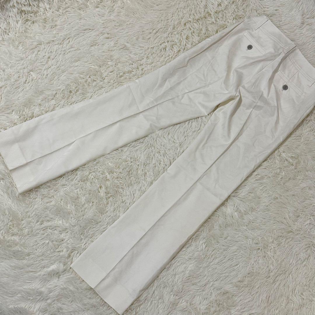 バーバリーロンドン 34 白 ボトムス 格子柄 チェック センタープリーツ