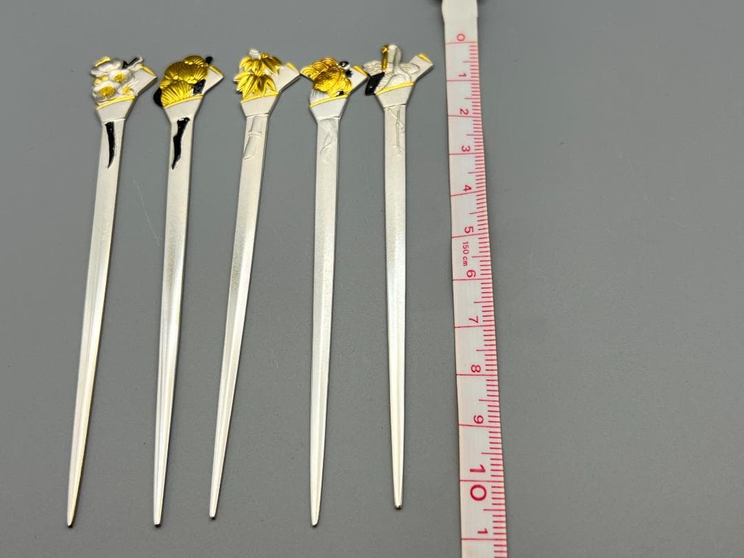 SILVER925　刻印　銀製　菓子楊枝　5本セット　鶴と亀　梅と竹　重量29g