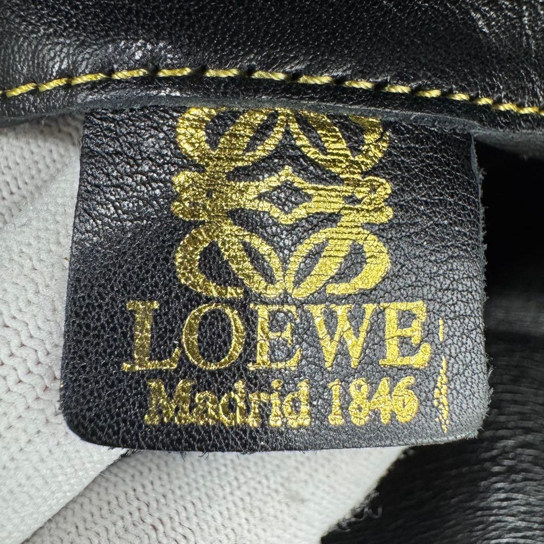 ロエベ アナグラム レザー イエローステッチ ショルダーバッグ 斜め掛け 黒