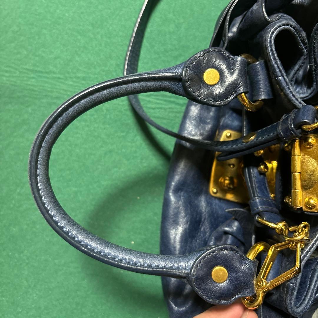 miu miu VITELLO LUX ハンドバッグ 2way リボン ブルー