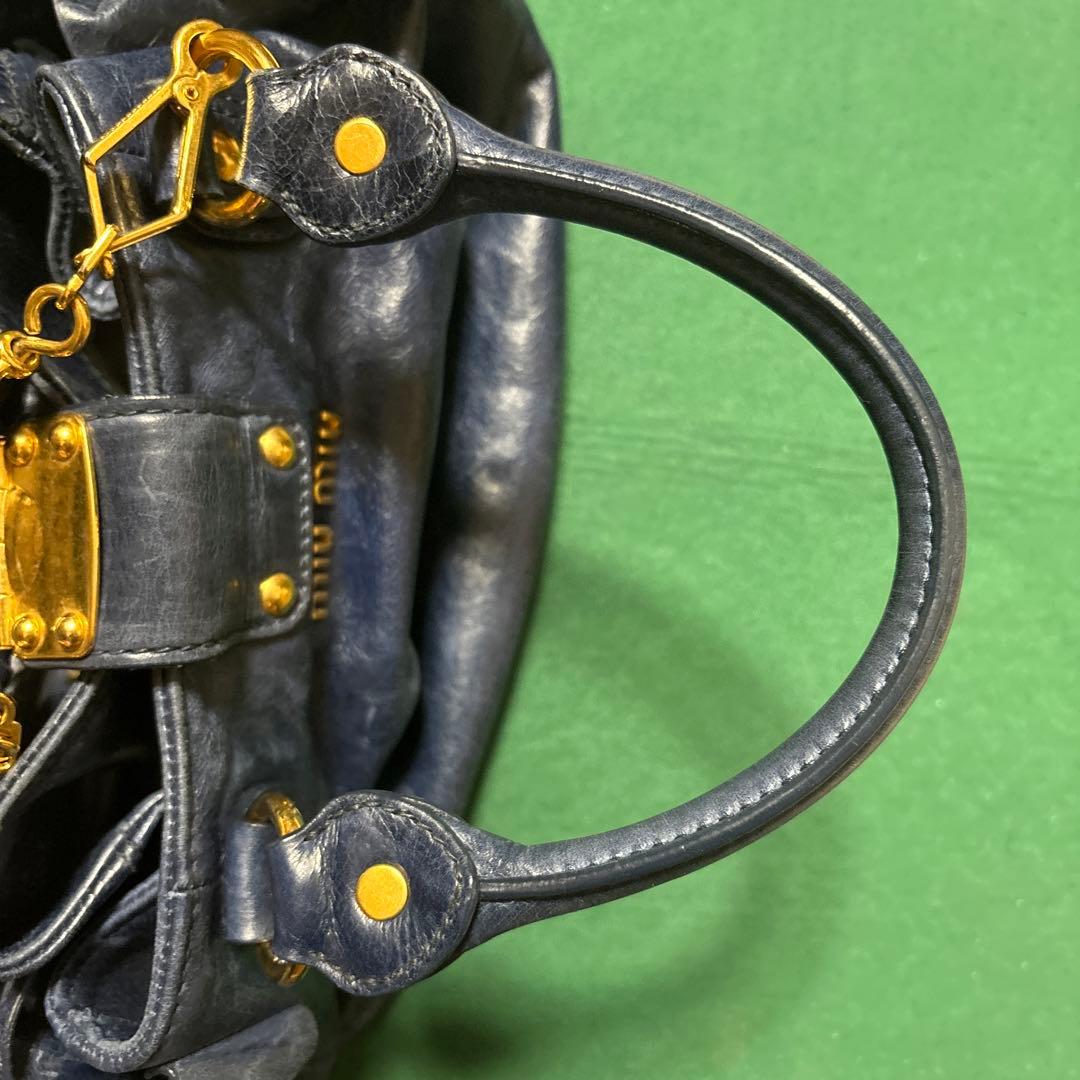 miu miu VITELLO LUX ハンドバッグ 2way リボン ブルー