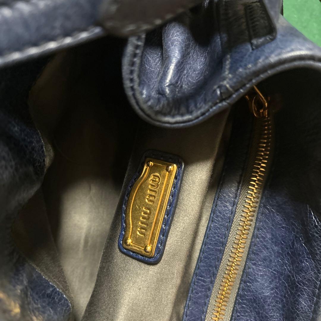 miu miu VITELLO LUX ハンドバッグ 2way リボン ブルー