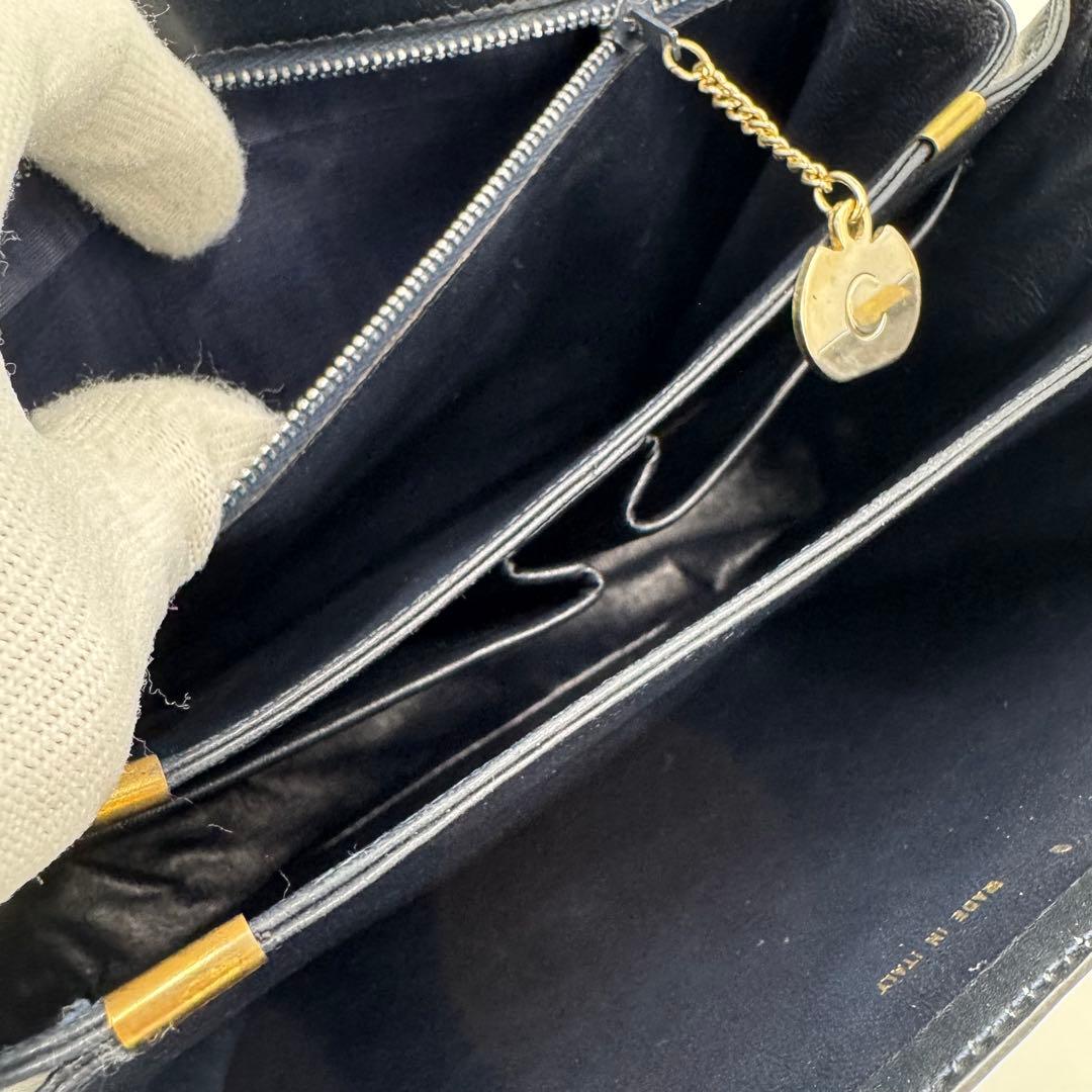 CELINE セリーヌ 馬車金具 カーフ レザー ショルダーバッグ 黒紺