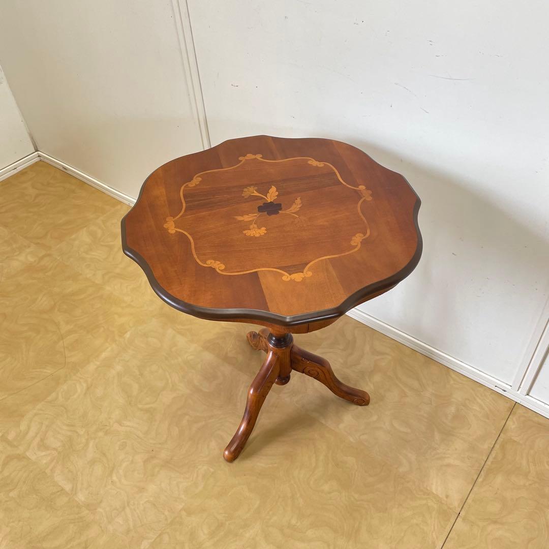 イタリア サイドテーブル 猫脚 象嵌 彫刻 アンティーク調 花台 コンソール