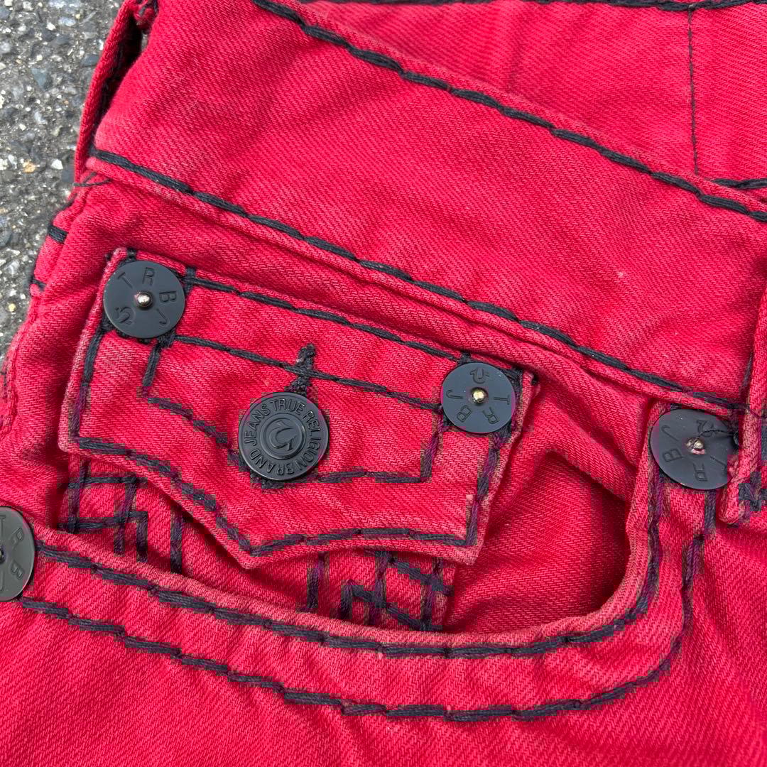 TRUE RELIGION W38 トゥルーレリジョン　レッド　赤　デニムパンツ
