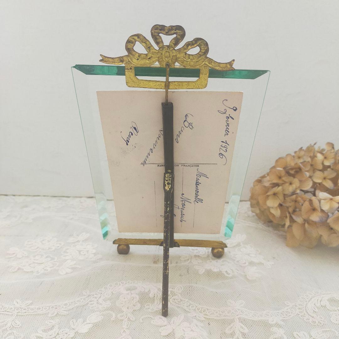 フランス ガラスのフォトフレーム リボン　アンティーク 　ヴィンテージ