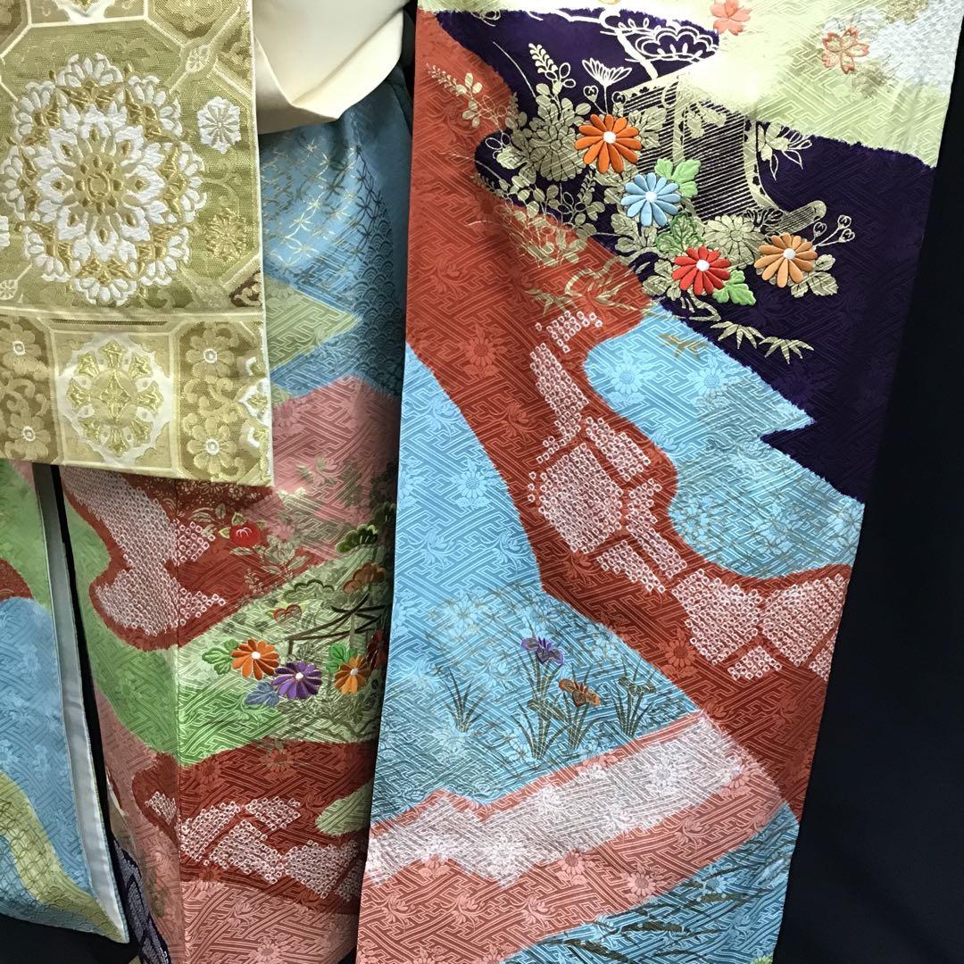 逸品 千總 京友禅 桶絞り 刺繍 絞り 振袖 川島袋帯フルセット