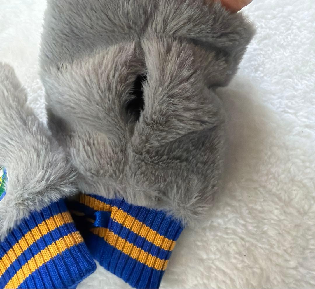 新品PEARLY GATES フェイクファー指ぬきミトン カレッジロゴ グレー