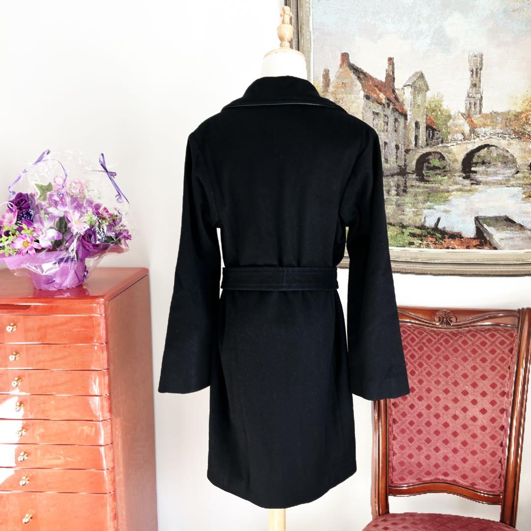 良品　GUCCI グッチ　女優襟　ラップ　コート レザートリミング ベルト付