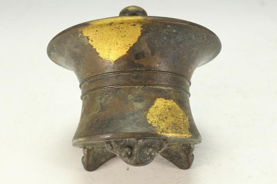 蔵六造 飛金 刻 霊芝 青銅 香炉 在名(K-XA807)