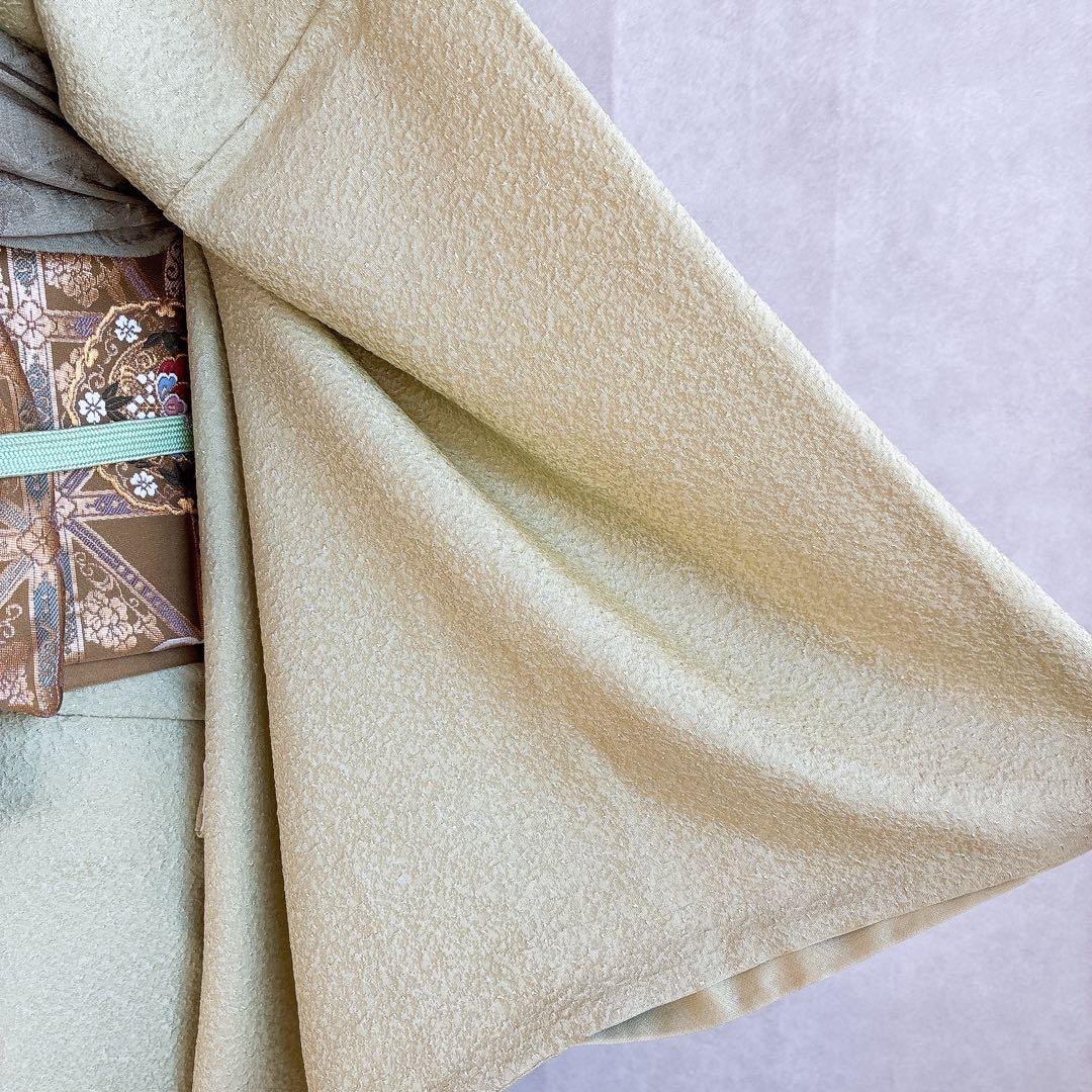 色無地　フルセット　着物　正絹　ロング丈　比翼仕立　グリーン系　瑞寶　落款　G7