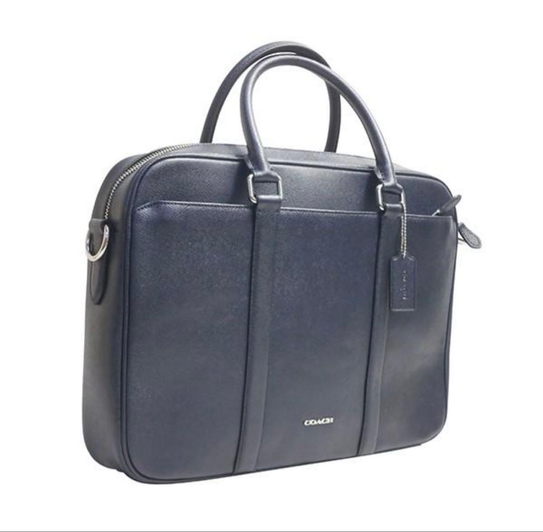 COACH コーチ ダークブルー レザー ビジネスバッグ