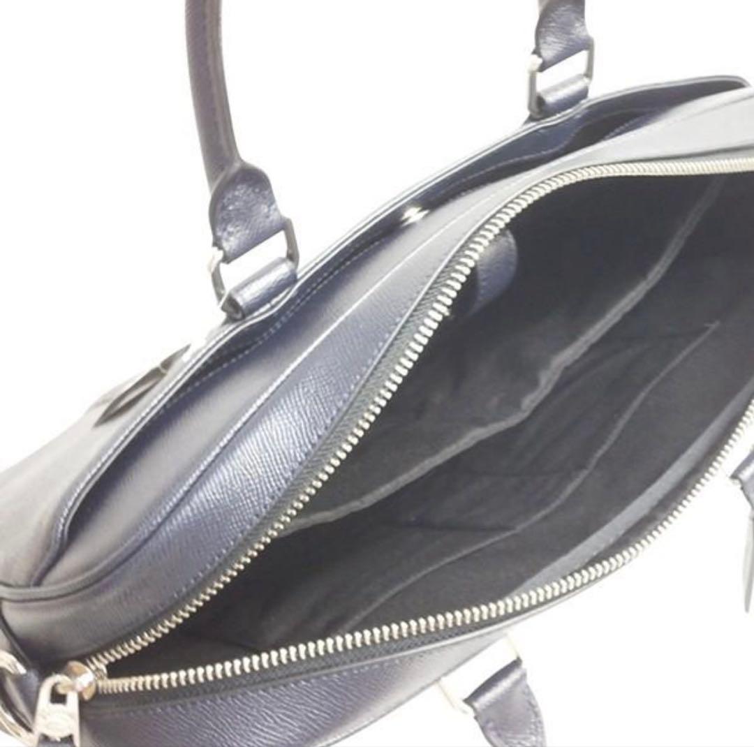 COACH コーチ ダークブルー レザー ビジネスバッグ