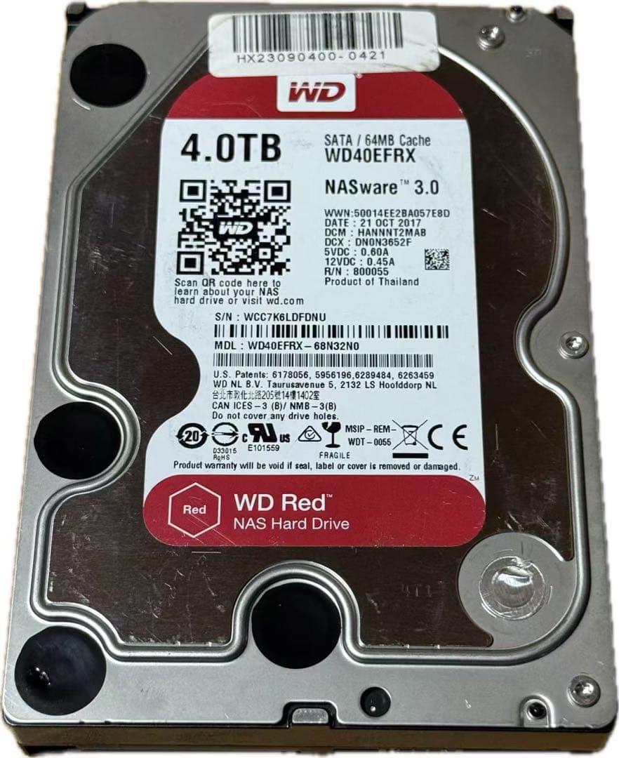 使用時間0時間　WD Red 4TB HDD 120026