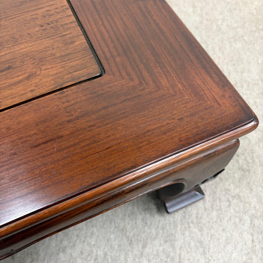 大阪唐木指物【中澤唐木】花梨五尺座卓 菊彫 漆塗生地