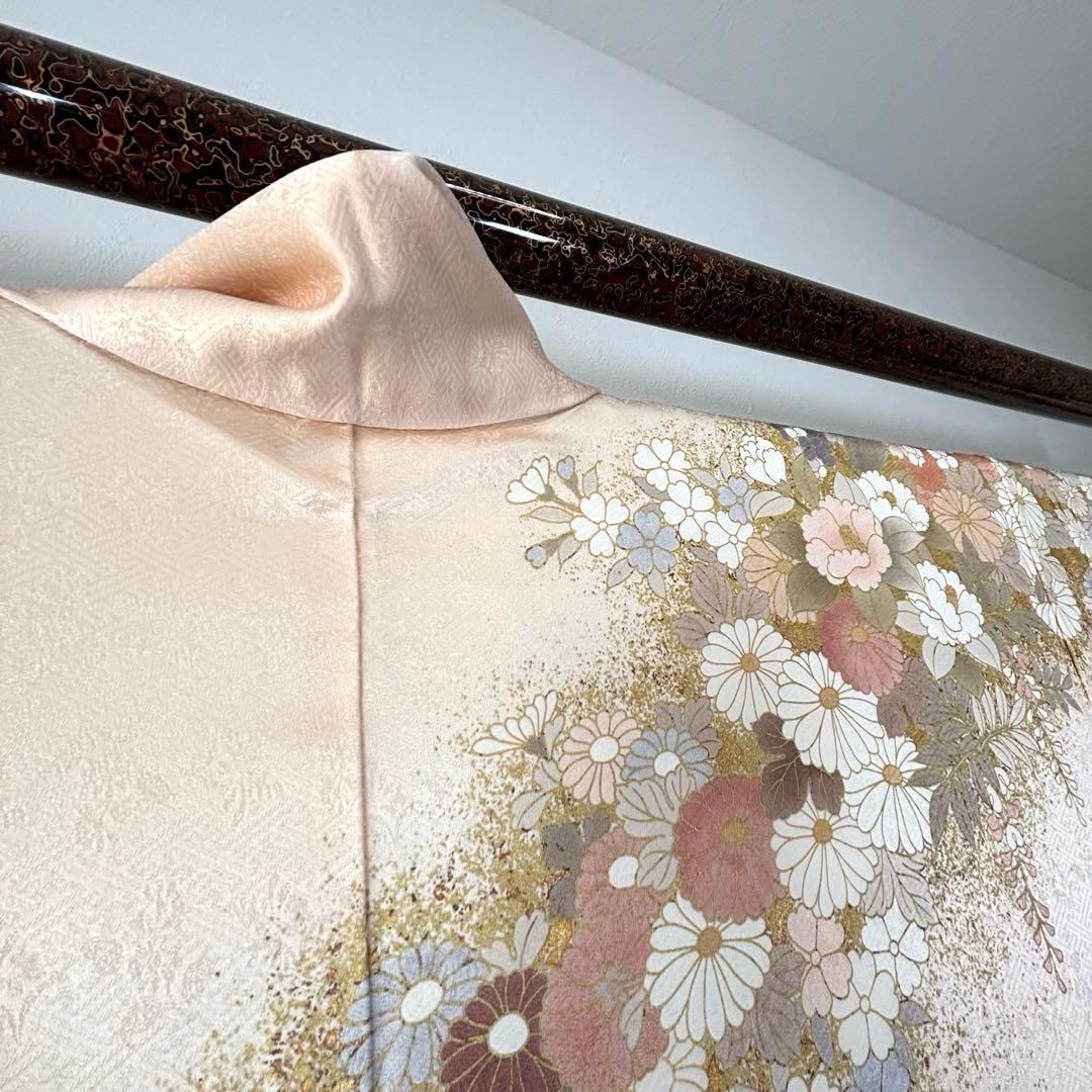 超美品　訪問着　正絹　現代　着物　168裄65 桜色　金　華やか　春色　トール