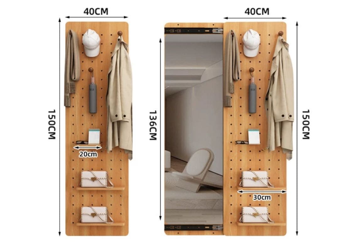 収納付け玄関鏡、全身鏡 、新品