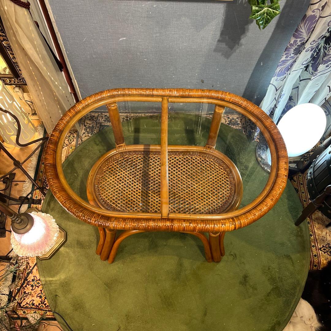 Sale ヴィンテージ 籐ラタンフレーム オーバル　ローテーブル