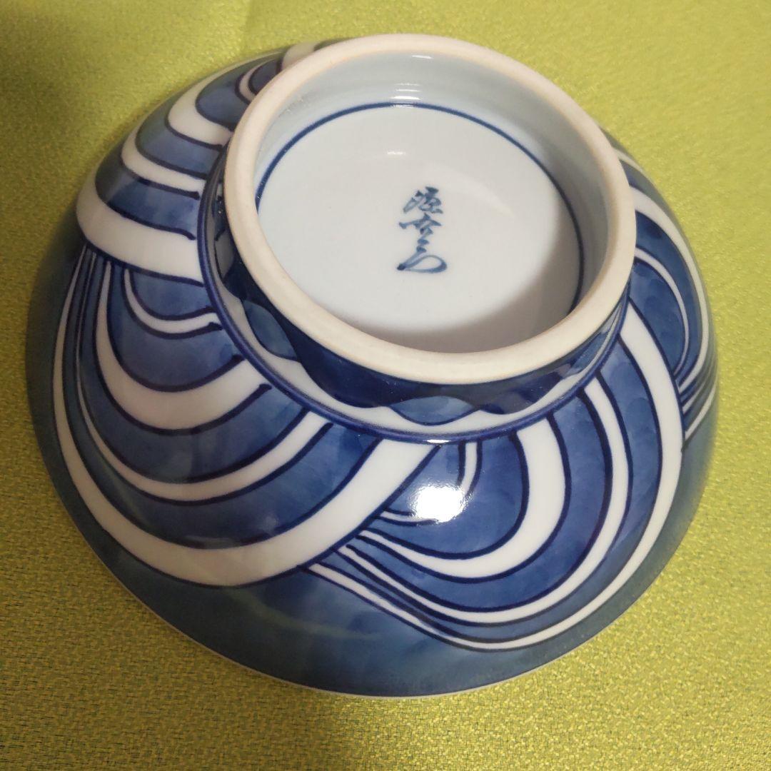 源右衛門 どんぶり 波 染付 蓋物 染錦 丼 小どん 中 6客 手描き 木箱
