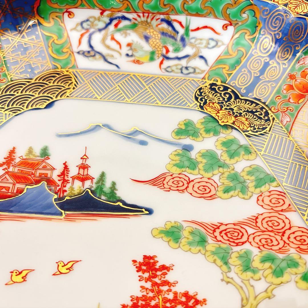 有田焼　幸楽窯　錦色絵山水尺盛皿　31cm