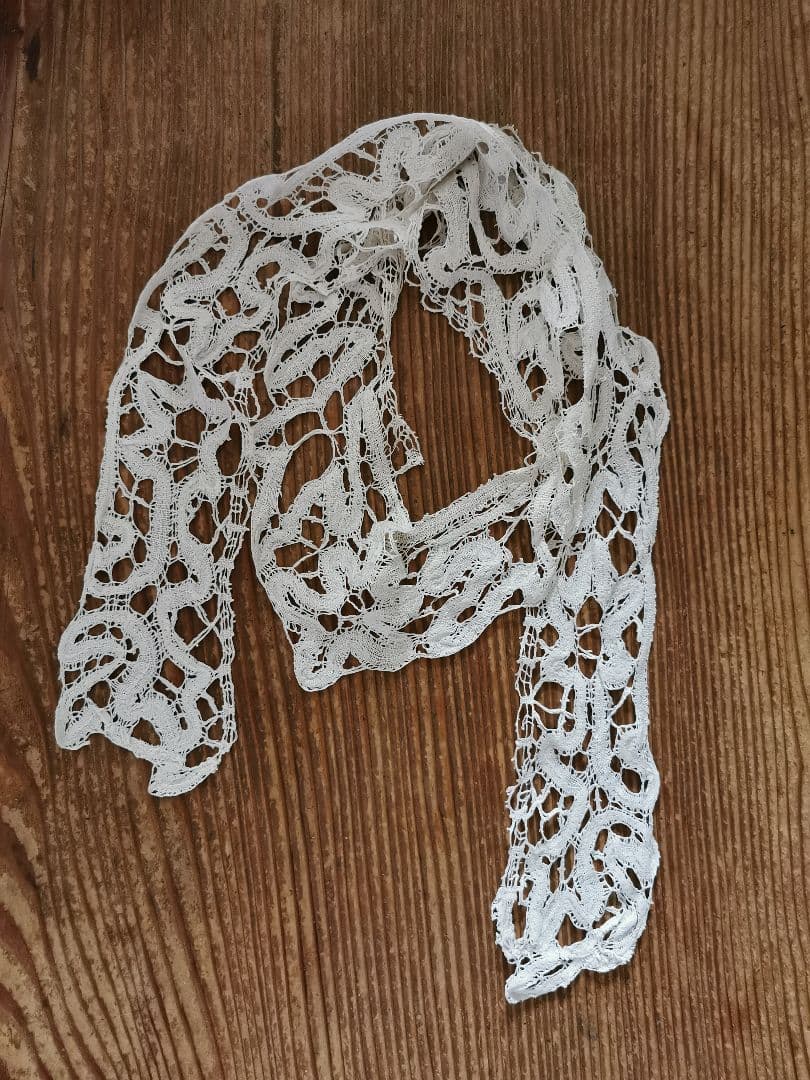 アンティーク ボビン編みリネンレース 艶と光沢のあるショール アイボリーエクリュ