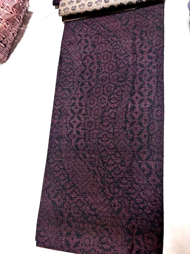 正絹　結城紬　美品　黒地　袷　正絹アンティーク名古屋帯