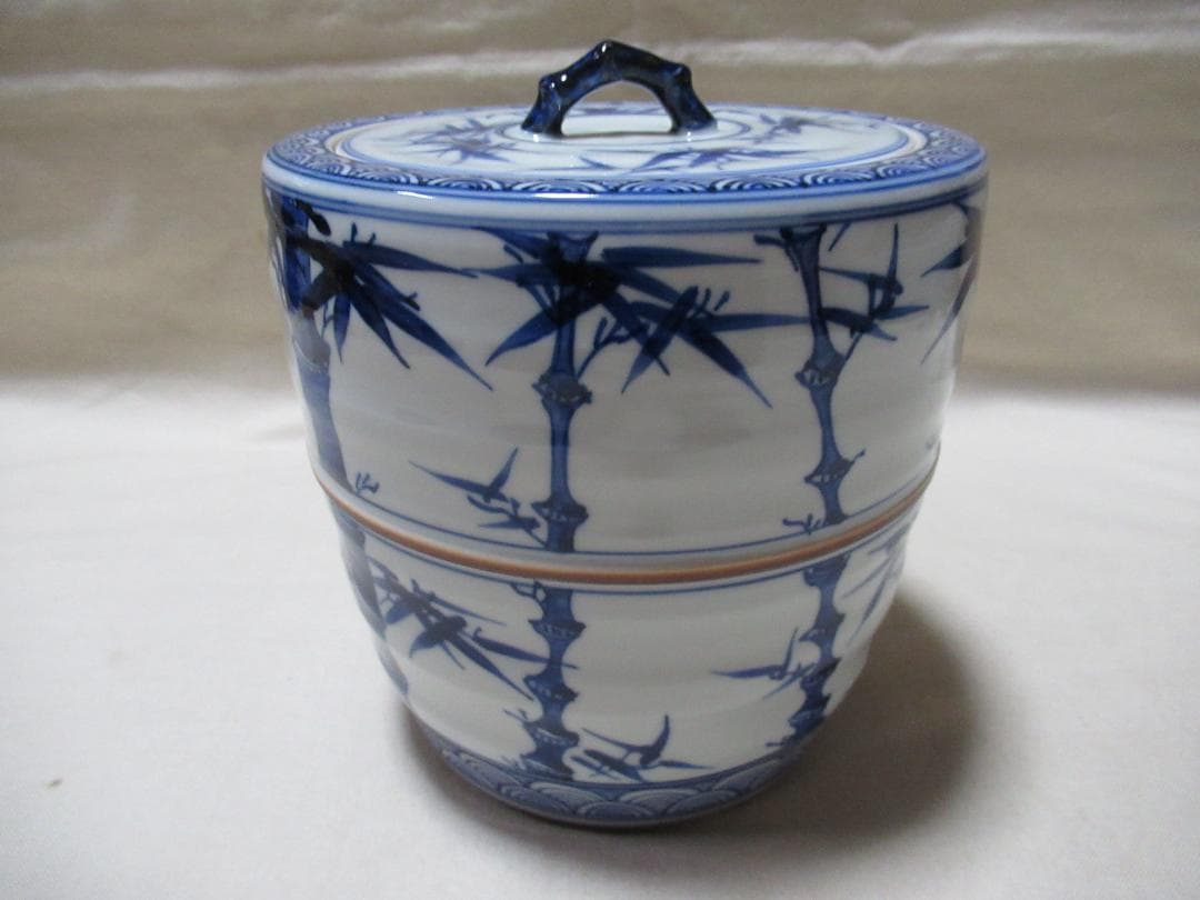 茶道具　曽根幸風造　染付胴紐竹絵　水指　共箱