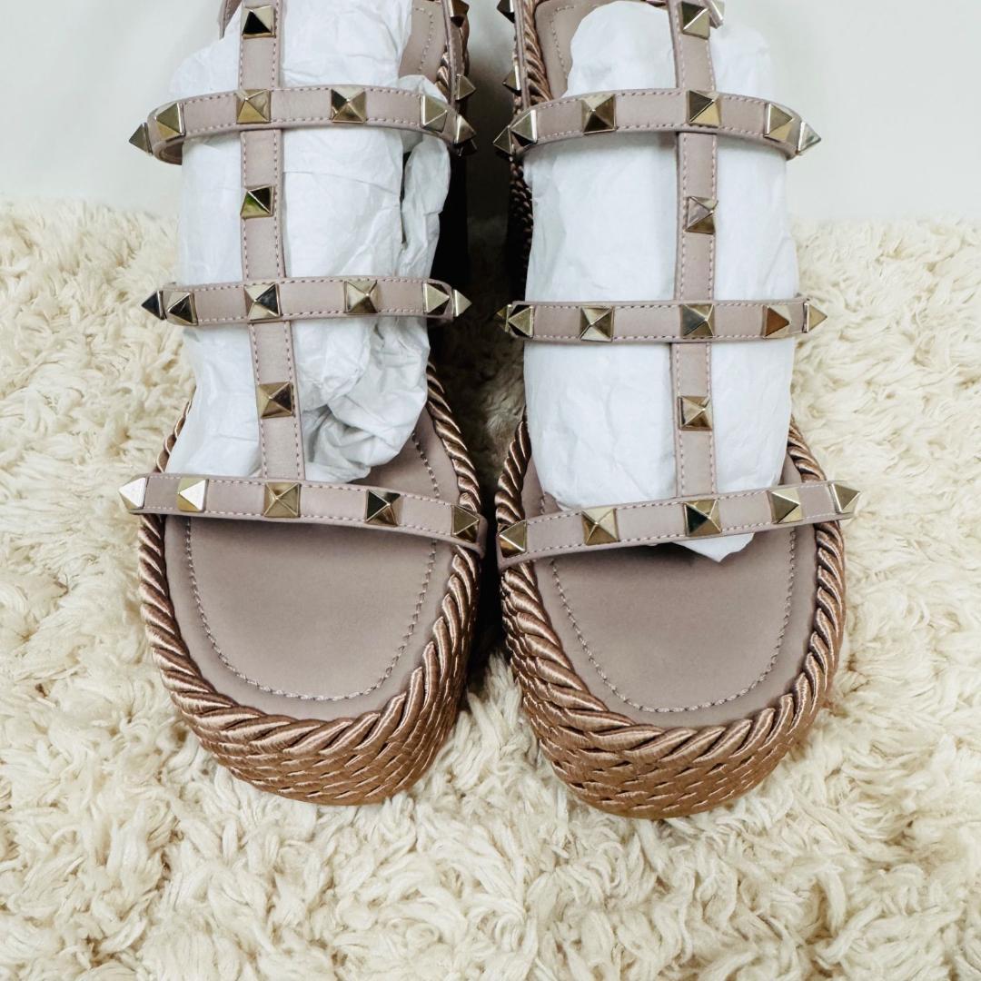 極美品 VALENTINO ロックスタッズレザー ウェッジソール ピンク