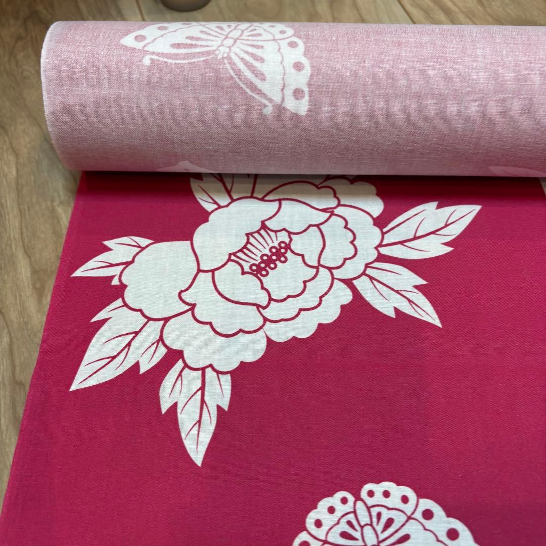超美品　綿　浴衣　反物　リメイク　ハンドメイド　ピンク　伊勢ヶ濱　相撲　大相撲