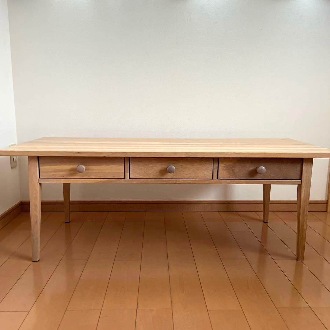 天然木　ホワイトオークナチュラルウッド　ローテーブル 引き出し付きテーブル