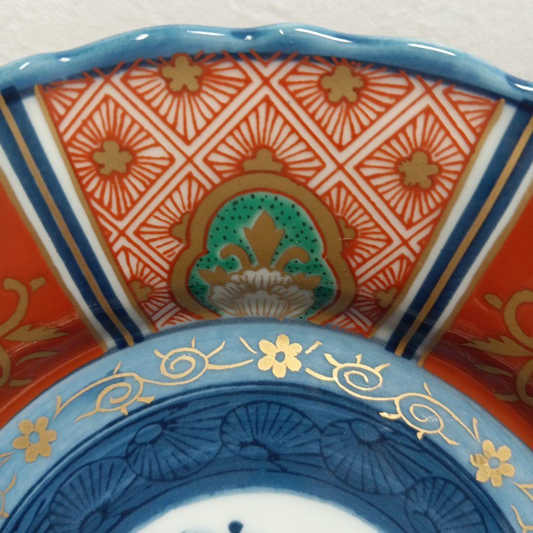 【美品】有田焼 林九郎 染錦八方地紋 浅小鉢 古伊万里様式 豪華絢爛 5枚セット