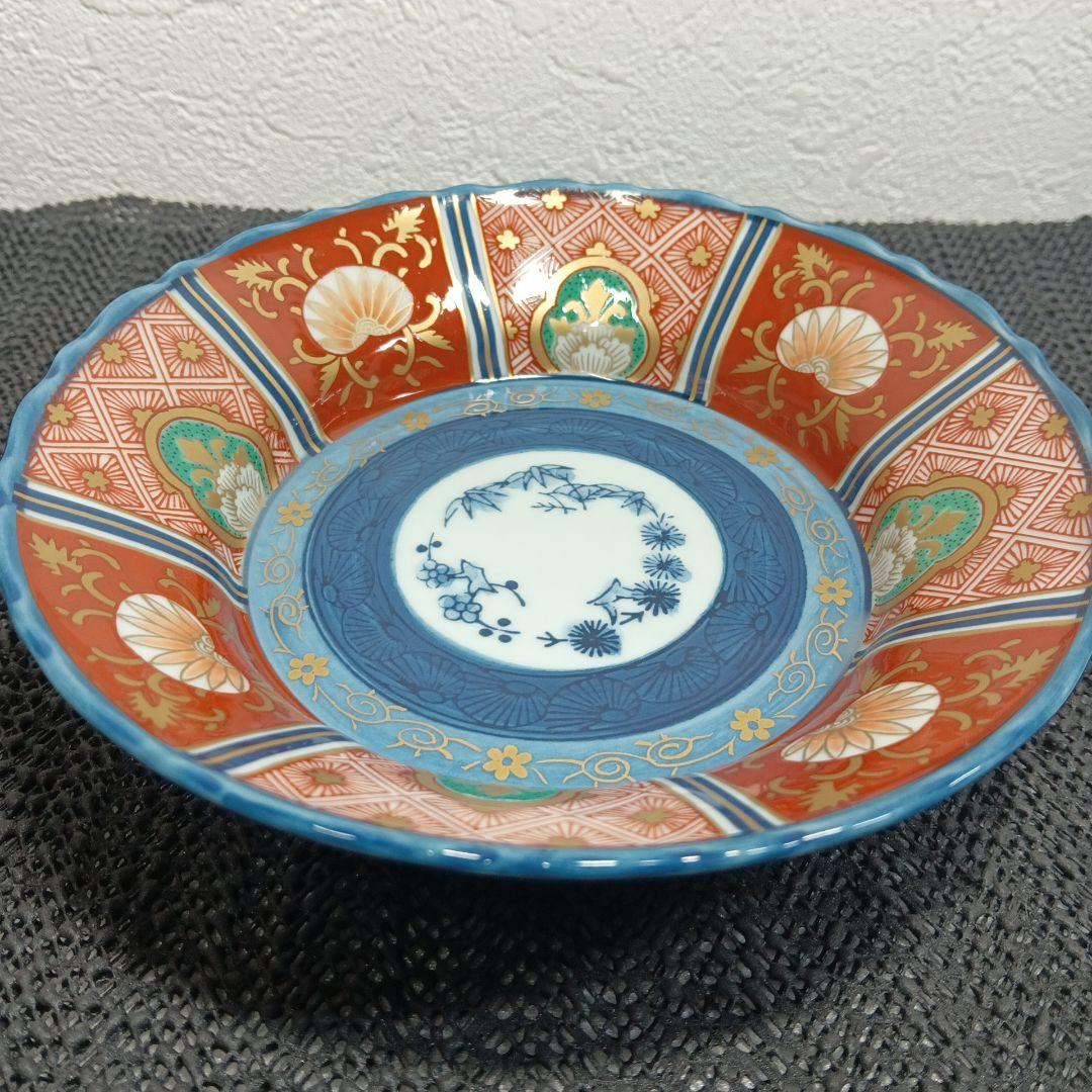 【美品】有田焼 林九郎 染錦八方地紋 浅小鉢 古伊万里様式 豪華絢爛 5枚セット