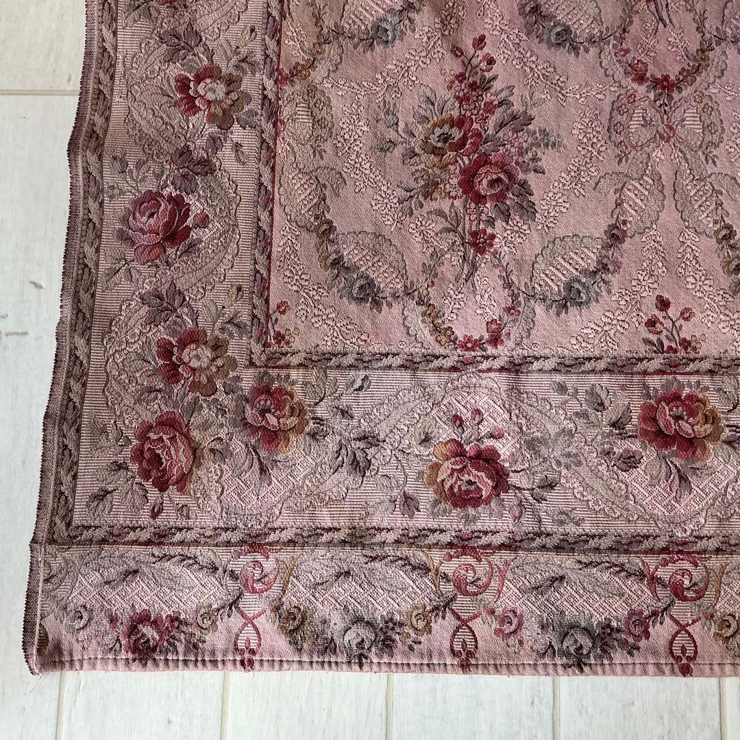 【大判】フランスアンティーク　ジャガード織り　ジャカード　生地　サーモンピンク